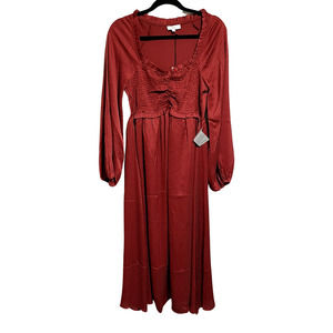 BRAND NEW NSR Smocked Long Sleeve Midi Dress Bridgerton Romantic Blousy …